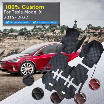 Auto Matid Tesla Model X 7 Asukoht 2015~2022 Täielik Komplekt Luksus Vaibad Vaip Anti Mustuse Pad Nahk Matt Auto Tarvikud Tapete Carro