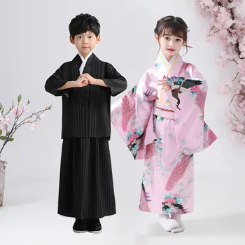 Lapsed Jaapani Stiilis Kimono 8 Värvi Tüdrukute Lilleline Trükkimine Vibu Vöö Õhuke Õhuke Pehme Yukata Poisid Samurai Stiilis Kampsun, Kimono Komplekti