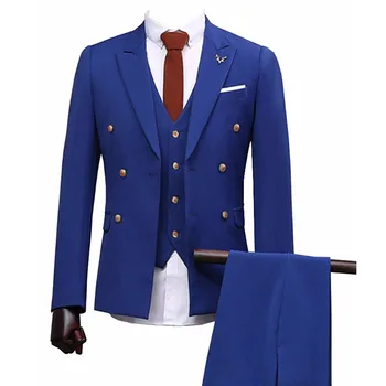 Kuninglik Sinine Õrn-Mens Peigmehe Ülikond 3 Tükki Terno Masculino Slim Fit Kohandatud Ametliku Pulm Kostüümid (Jakk+Püksid+Vest)