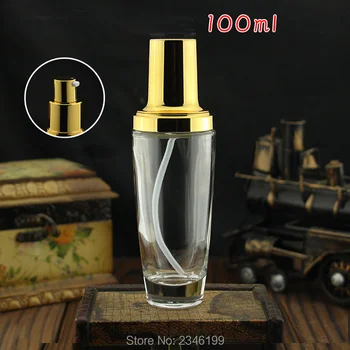 100ML 6tk/palju Hea Kvaliteediga Kosmeetiline Kreem Pump Pudel, Selge Klaas Emulsioon Konteiner, DIY Kuld/Hõbe Kosmeetika Vedelik Ladustamine
