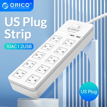 ORICO MEILE Plug Power Riba 10AC Turustusvõimalusi 2 USB-Porti, pikendusjuhe Pistikupesa, Home Office Valge harupesa