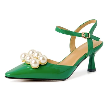 Roheline cowhide pikad lakknahast veekindel platvormi pearl lukk kõrge kontsaga naiste sandaalid